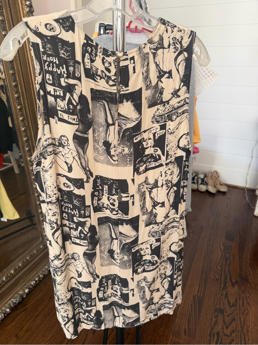 Reformation Beige and Black Graphic Mini Dress